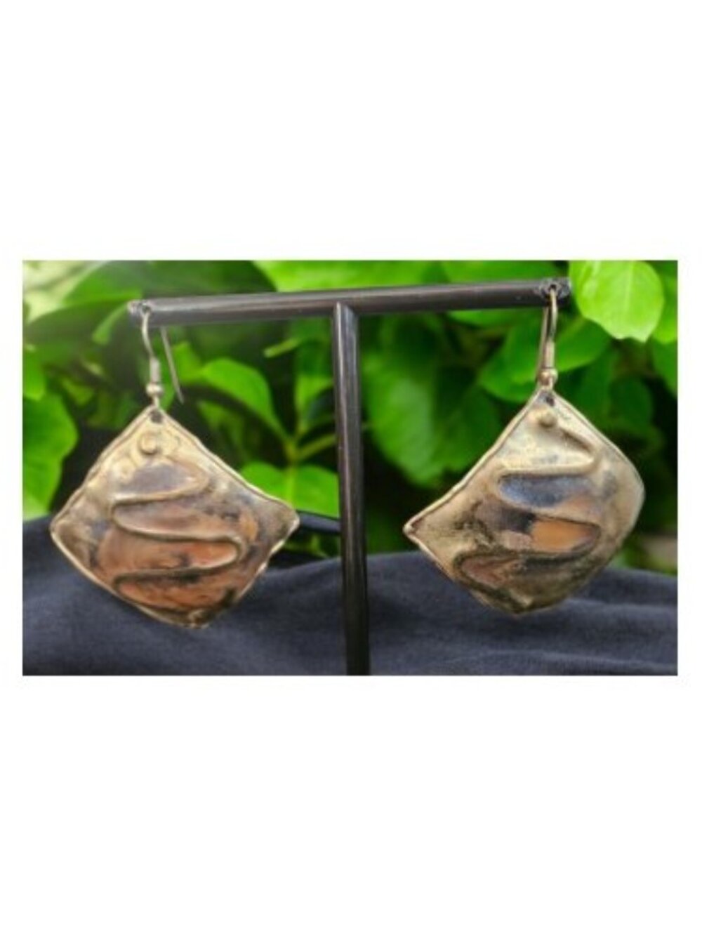 Oxidized Hammered Copper Square Hook Earrings